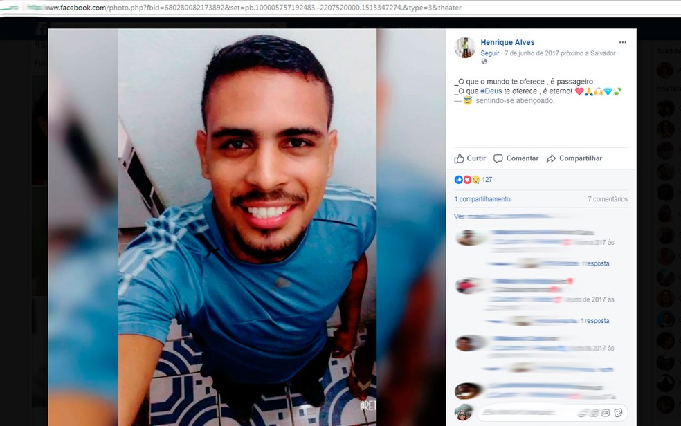 Motorista de Uber de 24 anos é morto a tiros em Salvador (Foto: Reprodução/Facebook)
