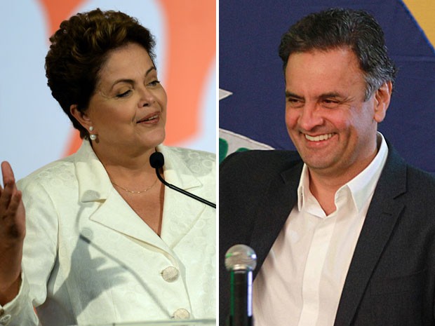 Dilma Rousseff e Aécio Neves, em seus discursos após a apuração confirmar a disputa entre os dois no segundo turno das eleições (Foto: Evaristo Sá/AFP; Eugenio Savio/AP)