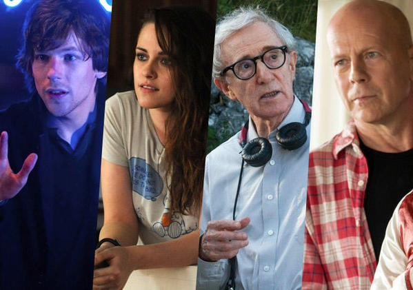 Jesse Eisenberg, Kristen Stewart, Woody Allen e Bruce Willis (Foto: reprodução)