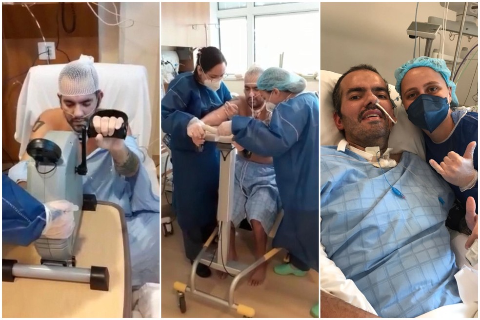 Fotos mostram algumas fases do tratamento de Felipe em hospital — Foto: Arquivo Pessoal