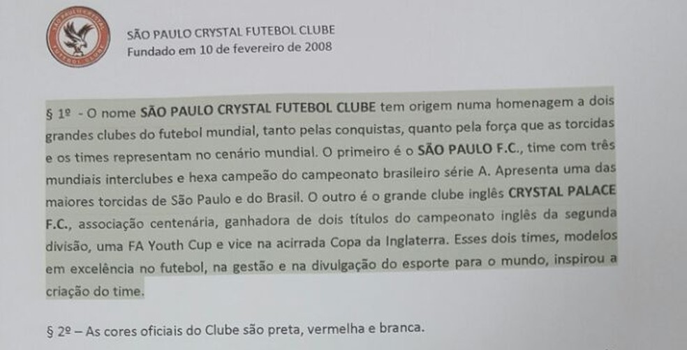são paulo crystal, estatuto (Foto: Reprodução / São Paulo Crystal)