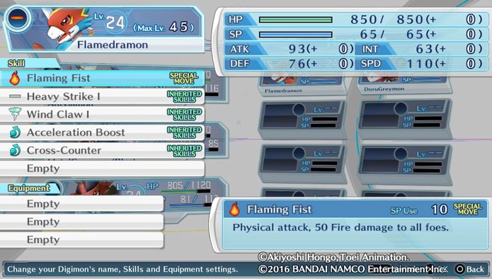 As habilidades do Digimon mudam de acordo com a evolução e level (Foto: Reprodução/Tais Carvalho)