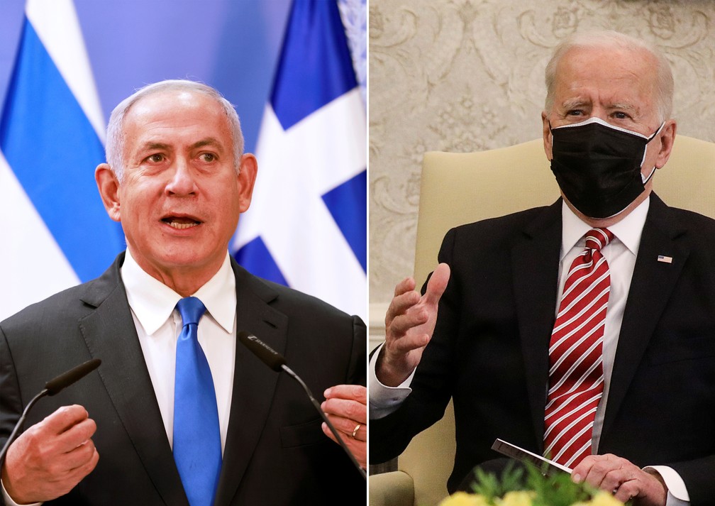 Primeiro-ministro de Israel, Benjamin Netanyahu (esq.); e presidente dos EUA, Joe Biden (dir.) em montagem — Foto: Montagem/Reuters/G1
