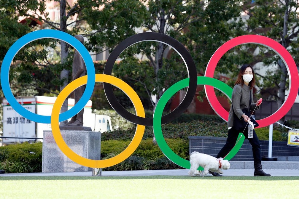 Aros olímpicos em Tóquio — Foto: James Matsumoto/SOPA Images/LightRocket via Getty Images