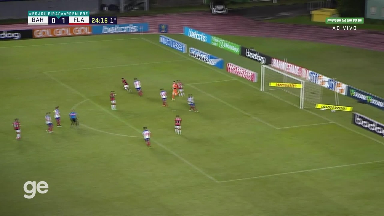 Finalização certa de Gabriel do Flamengo contra o Bahia