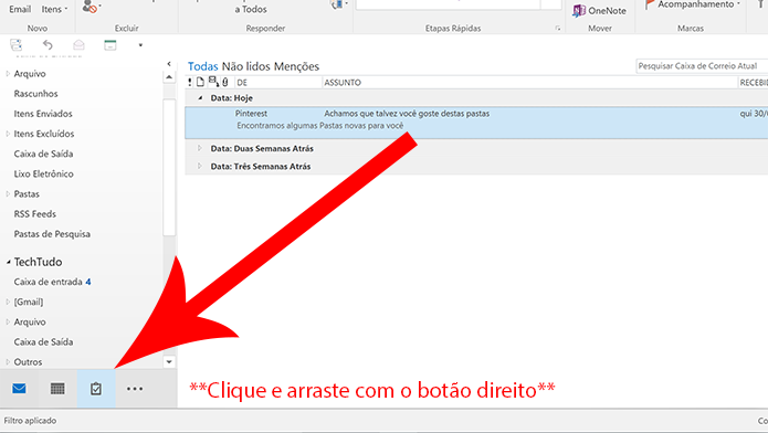 Arraste o e-mail para o ícone de tarefas com o botão direito do mouse (Foto: Reprodução/Elson de Souza)