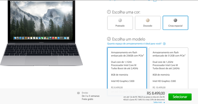 Novo Macbook com tela de 12 polegadas já está à venda na Apple Store brasileira (Foto: Reprodução/ Apple Store)