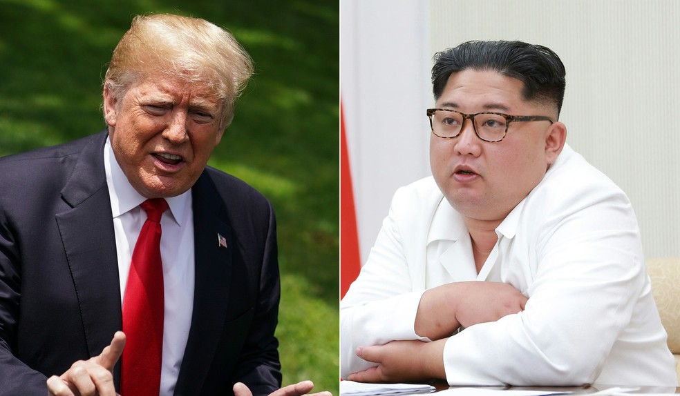 Combinação de fotos mostra presidente americano Donald Trump e o líder norte-coreano Kim Jong-un (Foto: Mandel Ngan/AFP/ KCNA via KNS)