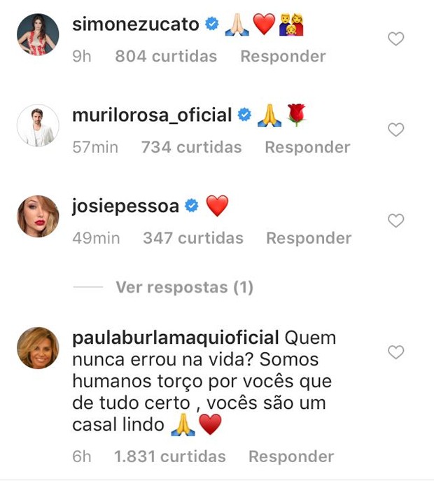 Famosos apoiam José Loreto após carta aberta (Foto: Reprodução/Instagram)
