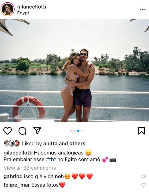 Anitta curte fotos de Giovanna Lancellotti com Gabriel David (Foto: Reprodução/Instagram)