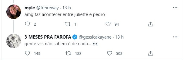 Fã pede pra Gkay unir Pedro Sampaio e Juliette (Foto: Reprodução/Twitter)