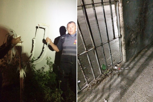 Presos serram grades de uma cela e depois usaram uma 'teresa' para escalar o muro da cadeia (Foto: Divulgação/PM)