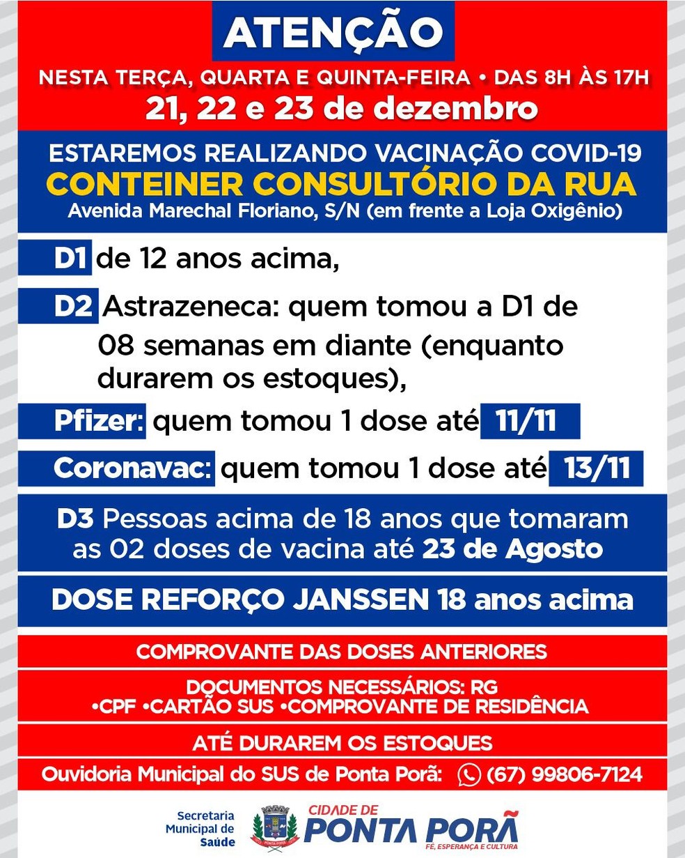 Cronograma de vacinação em Ponta Porã. — Foto: Divulgação/PontaPorã
