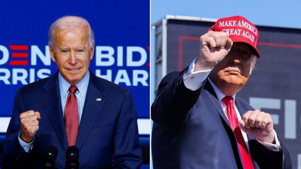 Montagem mostra os dois candidatos à presidência dos EUA, Joe Biden e Donald Trump — Foto: Reuters/Via BBC
