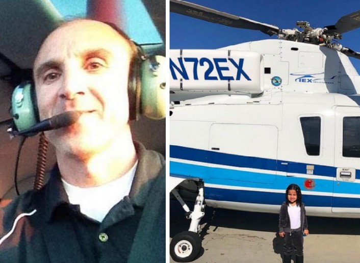 O piloto responsável pelo voo de helicóptero que resultou na morte de Kove Bryant e um registro da aeronave - divulgado pela socialite Kylie Jenner após fez uso do helicóptero para transportar a sobrinha Dream (Foto: Facebook/Instagram)