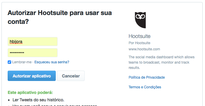 Permita que o Hootsuite acesse os dados da sua conta (Foto: Reprodução/Helito Bijora) 