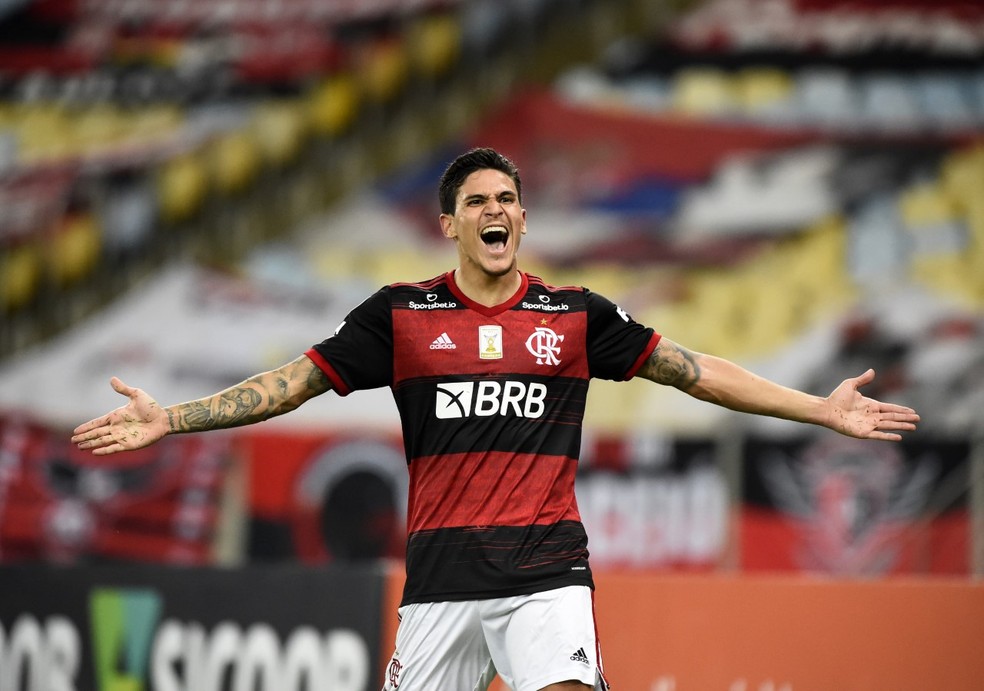 Pedro comemora um dos seus gols contra o Sport &mdash; Foto: Andr&eacute; Dur&atilde;o