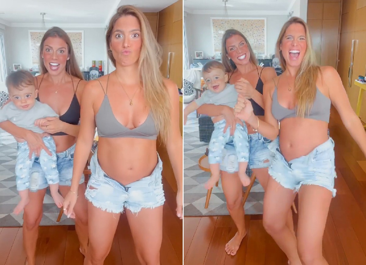 Branca Feres mostrou sua barriguinha de gravidez pela primeira vez em vídeo com a irmã, Bia, e o sobrinho, Isaac (Foto: Reprodução / Instagram)