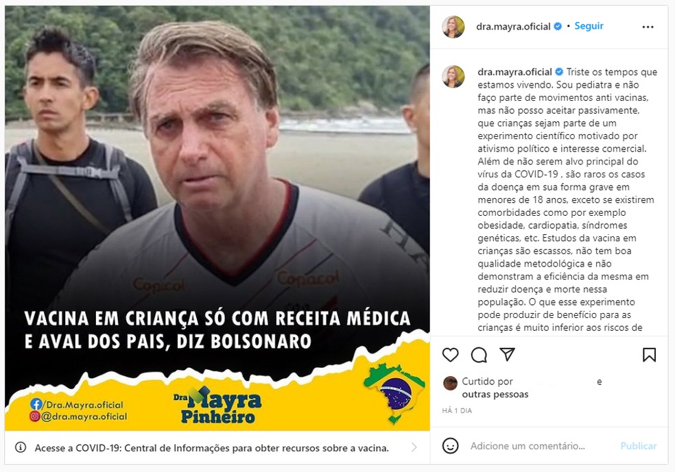 Publicação em rede social de Mayra Pinheiro — Foto: Reprodução/Instagram