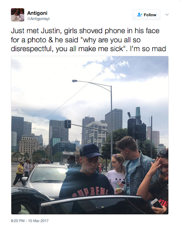 O relato da fã australiana de Justin Bieber  (Foto: Twitter)