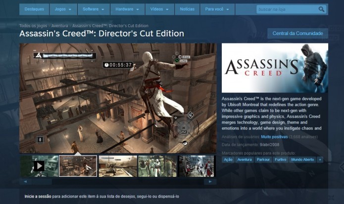 Página oficial de Assassins Creed no Steam (Foto: Reprodução/Paulo Vasconcellos)