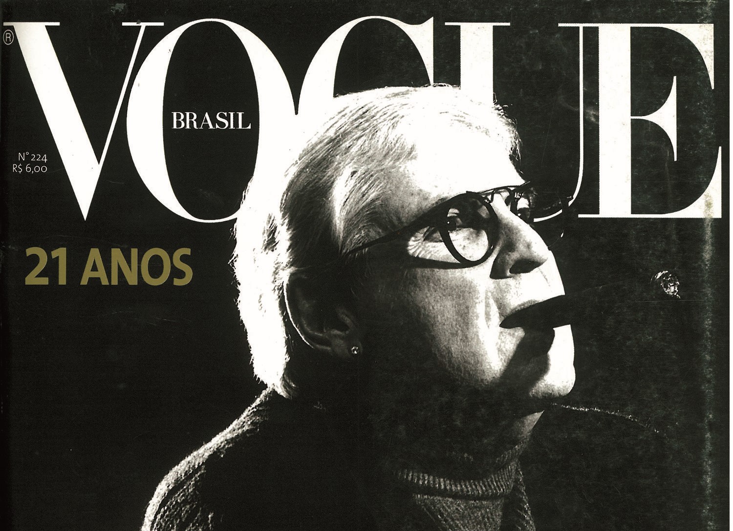 Jô Soares na capa da Vogue Brasil em 1996  (Foto: VOGUE Brasil Nº 224 - 1996 - Jo Soares - Marcio Scavone)