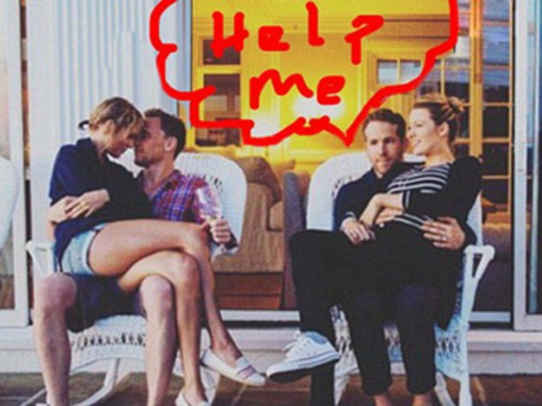 O desconforto de Ryan Reynolds junto com Blake Lively, Taylor Swift e Tom Hiddleston virou piada nas redes sociais (Foto: Twitter)
