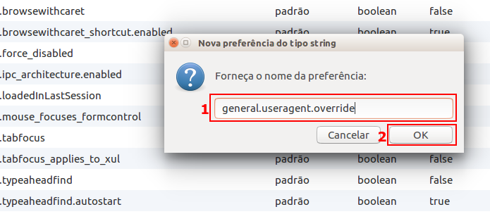 Nomeando a preferência general.useragent.override no Firefox (Foto: Reprodução/Edivaldo Brito)