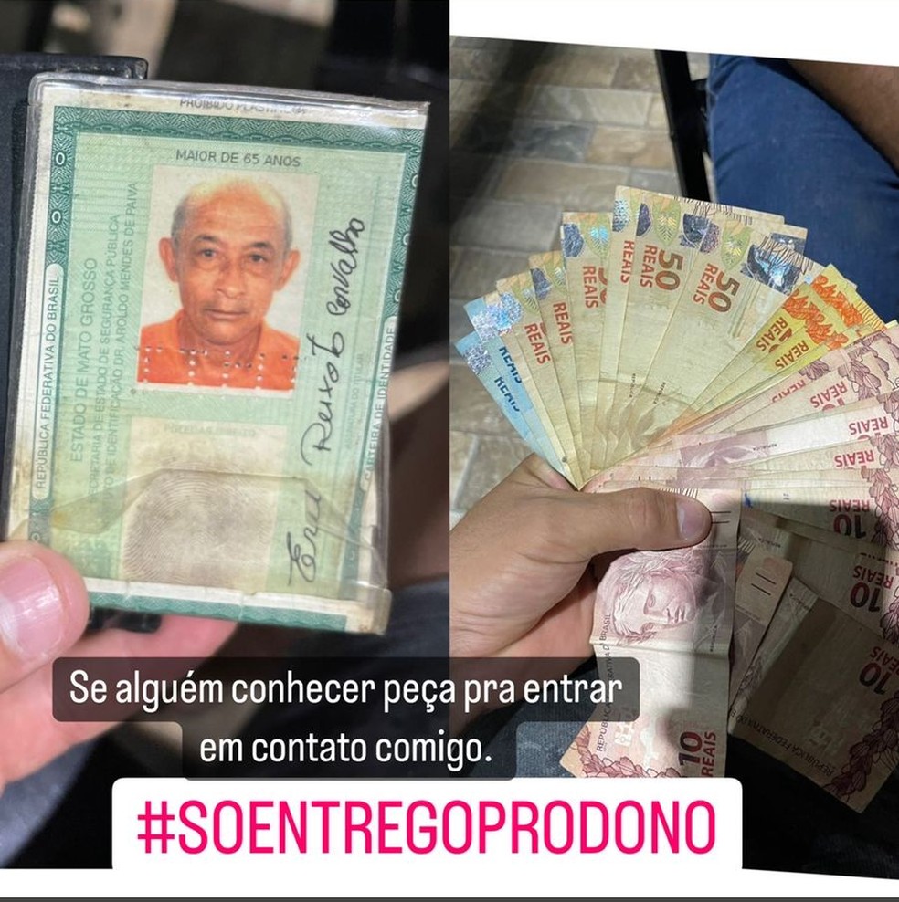 Bruno Monteiro postou que tinha achado uma carteira com documentos pessoais e dinheiro — Foto: Arquivo pessoal