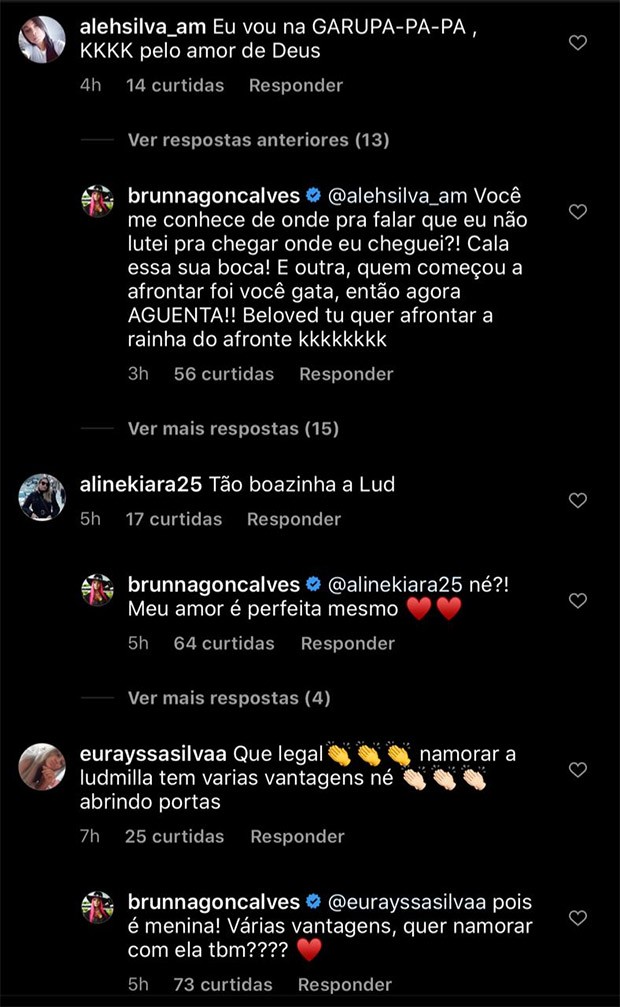 Comentários Brunna Gonçalves (Foto: Reprodução/ Instagram)