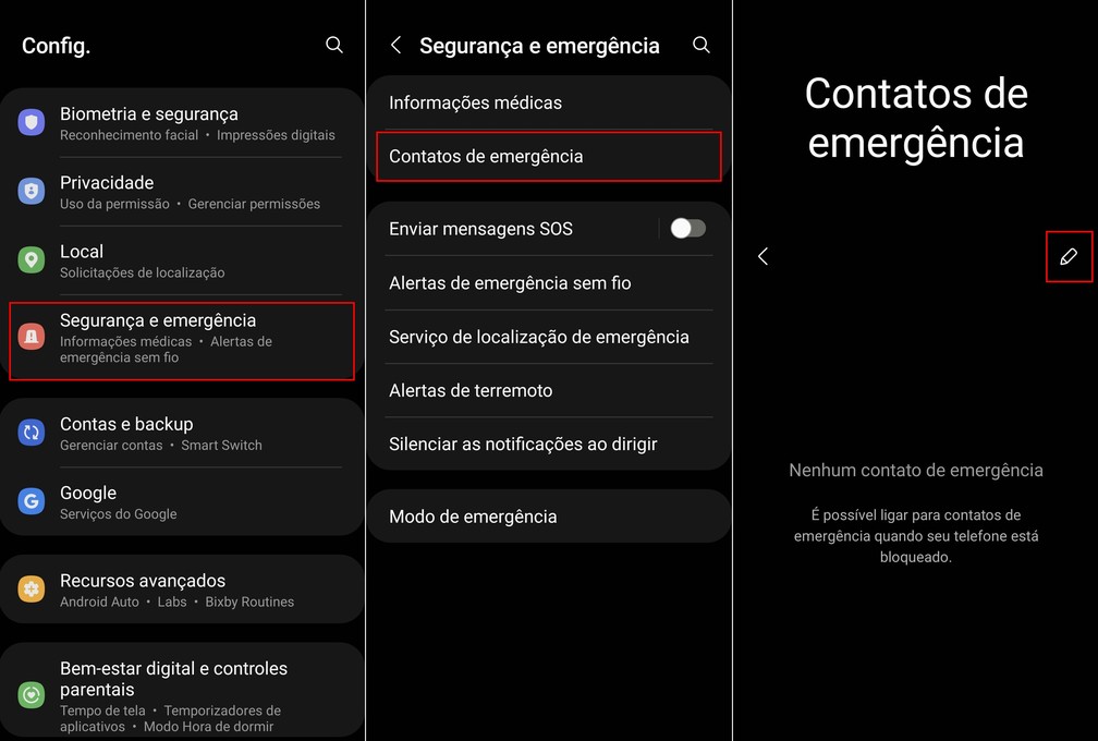 Como salvar contatos de emergência no Android — Foto: Reprodução