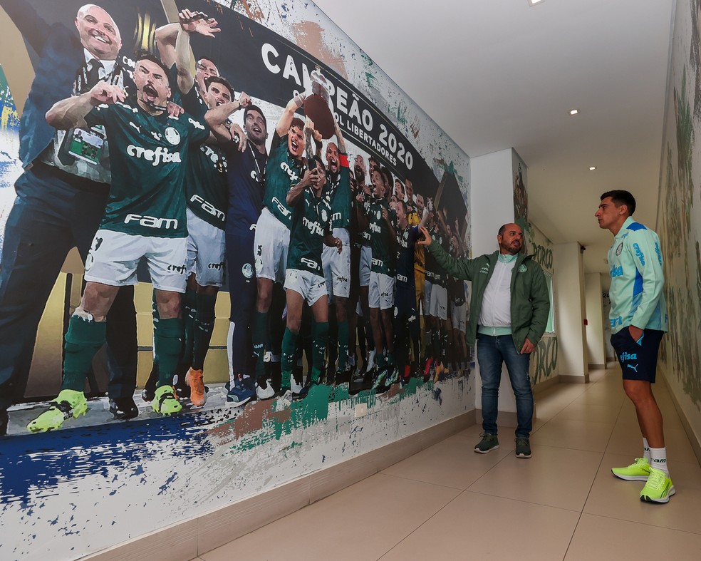 Merentiel e C�cero Souza na Academia do Palmeiras � Foto: Cesar Greco / Ag. Palmeiras