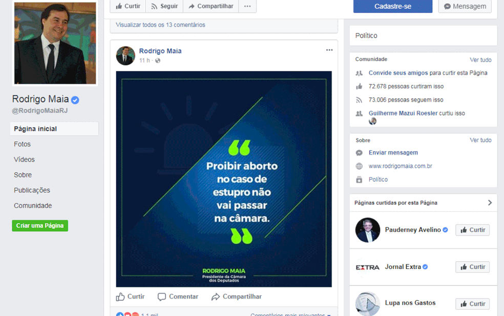 Reprodução da página do presidente da Câmara, Rodrigo Maia, no Facebook (Foto: Reprodução/Facebook)