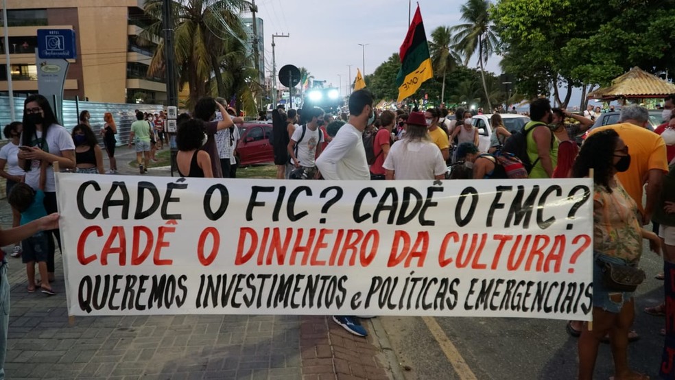 Protesto de artistas relizado no dia 23 de janeiro de 2022, em Jo�o Pessoa. � Foto: Abra�o Bahia