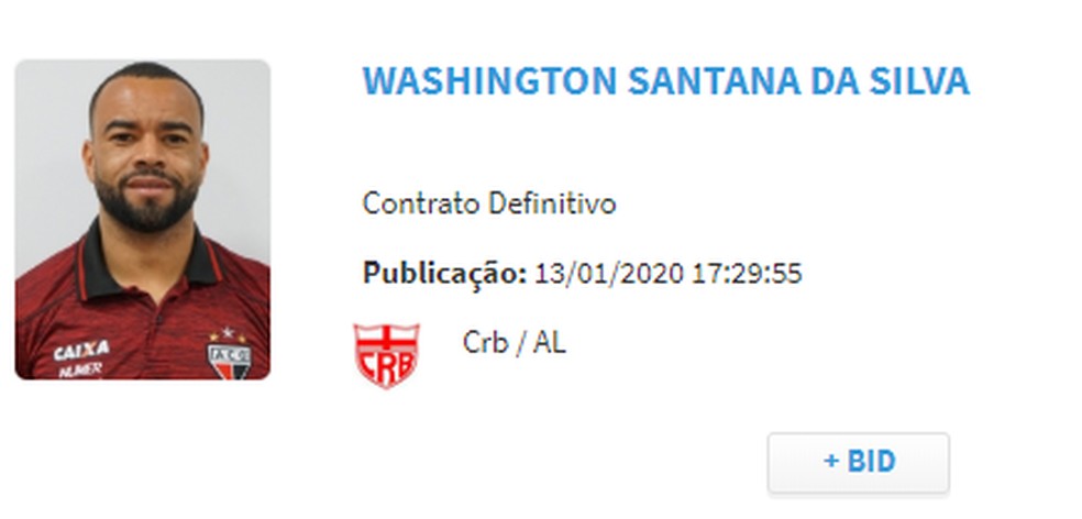 Volante Washington já está com o nome publicado no BID — Foto: Reprodução/CBF