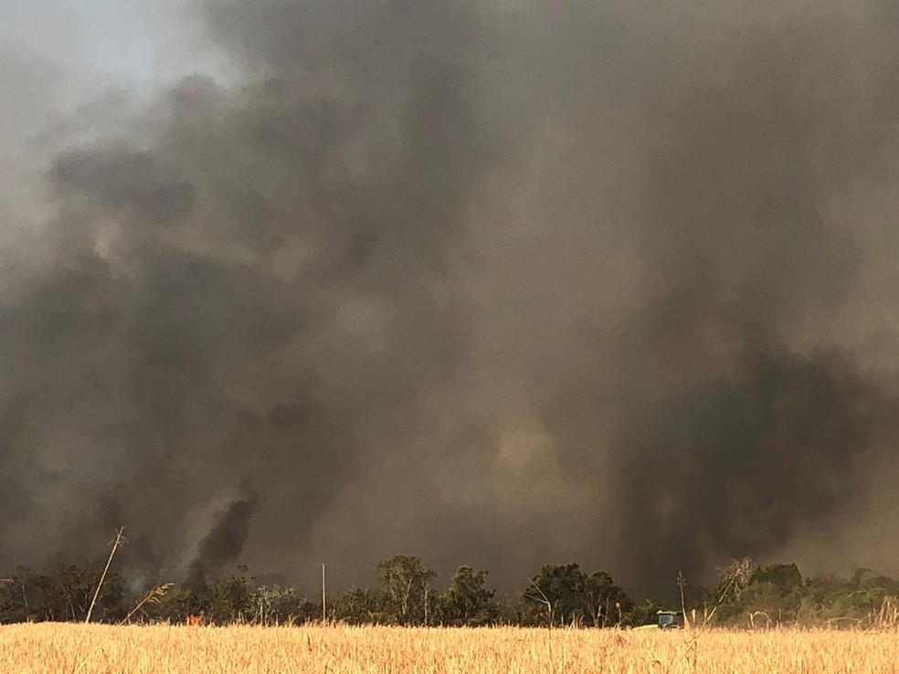 Fumaça alcançou grandes proporções e encobriu parte da cidade — Foto: Indianara Campos/TVCA