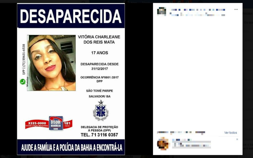 Cartaz de procura à menina que desapareceu após festa de Réveillon em Salvador (Foto: Reprodução/Facebook)