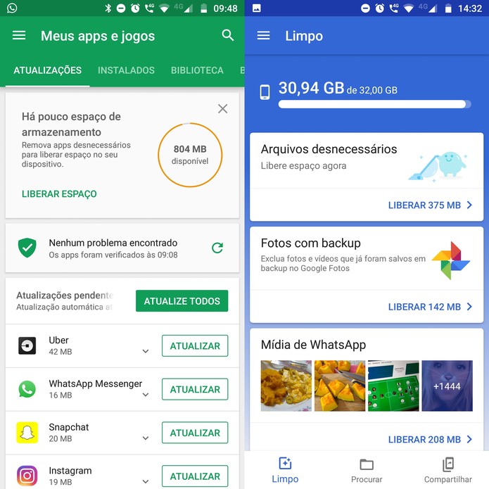 Smartphone reclama do pouco armazenamento (Foto: Reprodução / TechTudo) Smartphone reclama do pouco armazenamento (Foto: Reprodução / TechTudo)