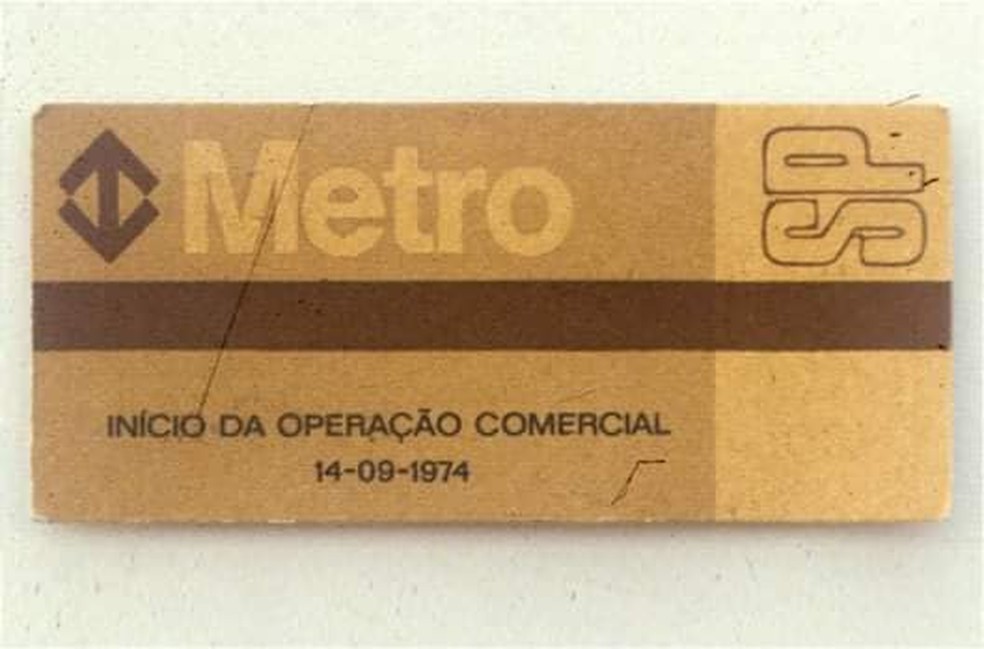Bilhete usado no início da operação comercial do Metrô de SP em 1974 — Foto: Divulgação