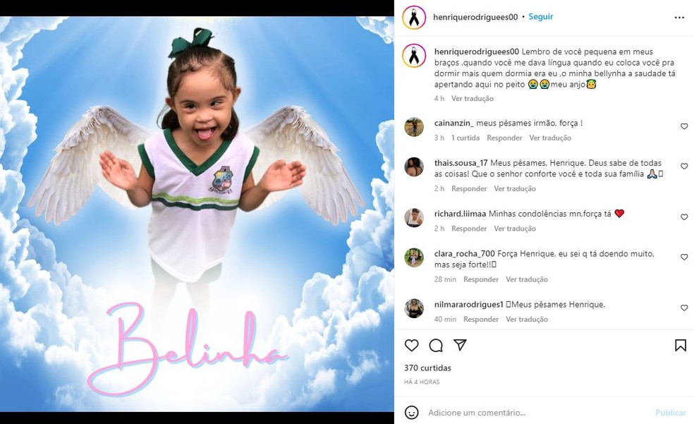 Irmão da vítima publicou homenagem à irmã e recebeu apoio de seguidores no Instagram. — Foto: Instagra,/Reprodução