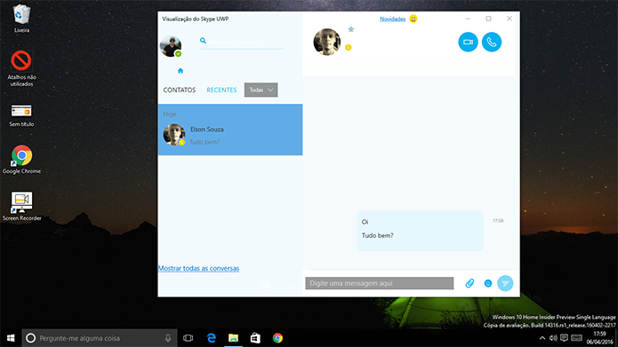 Skype agora tem novo app universal no Windows 10 em computadores (Foto: Reprodução/Elson de Souza)