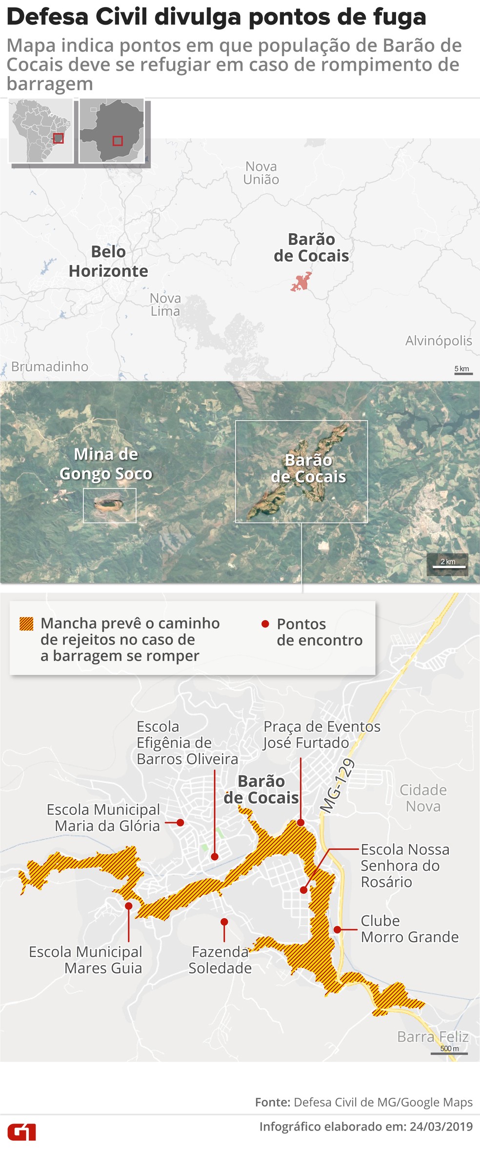 Defesa Civil divulga pontos de fuga em BarÃ£o de Cocais â Foto: Rodrigo Cunha/ G1