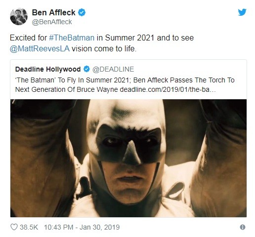 Tweet de Ben Affleck sobre o reboot de Batman (Foto: Reprodução / Twitter)