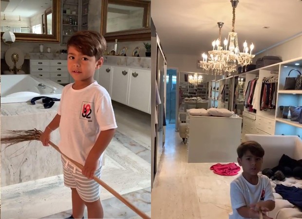 Henry, filho de Simone, brinca no banheiro e no closet da mansão em que mora (Foto: Reprodução/Instagram)