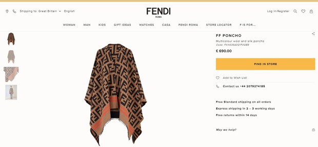 Casaco da Fendi usado por Fergie: R$ 3,5 mil (Foto: Reprodução / Site Oficial Fendi)