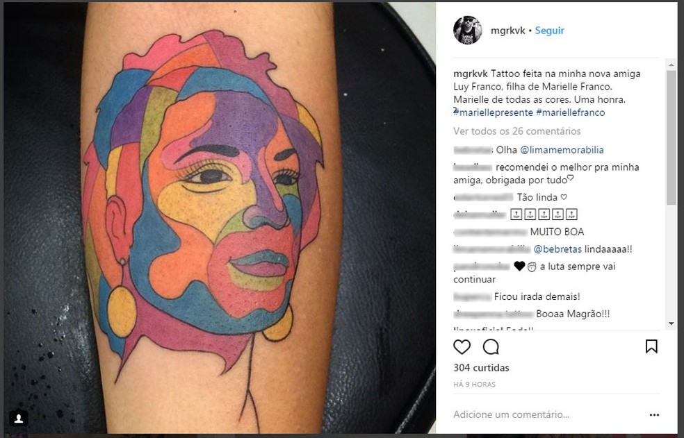 Tatuador que fez a arte na pele da filha de Marielle também compartilhou imagem em rede social (Foto: Reprodução/Instagram)