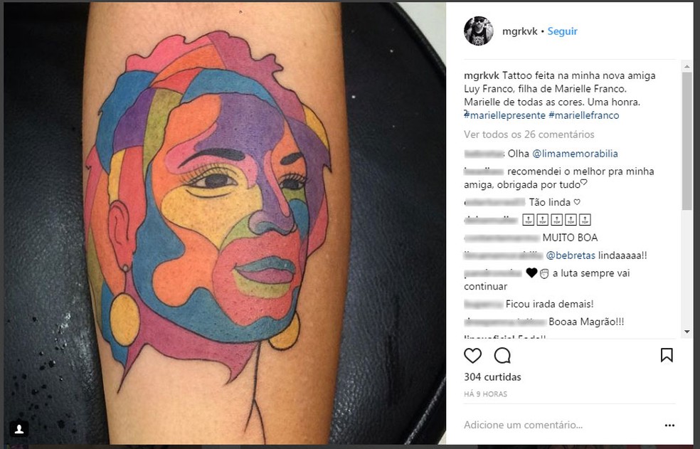 Tatuador que fez a arte na pele da filha de Marielle também compartilhou imagem em rede social (Foto: Reprodução/Instagram)