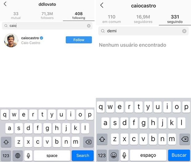 Demi Lovato segue Caio Castro, mas ator ainda não retribuiu follow (Foto: Reprodução/Instagram)