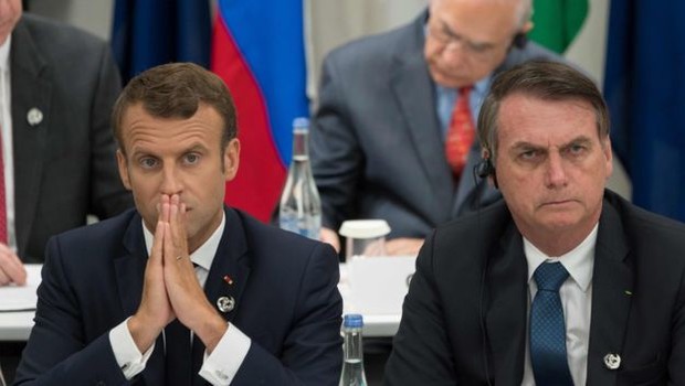 Emmanuel Macron e Jair Bolsonaro em reunião do G20 (Foto: AFP/ Via BBC News Brasil)