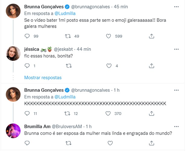 Brunna Gonçalves brinca após Ludmilla mostrar demais em toboágua (Foto: Reprodução/Twitter)